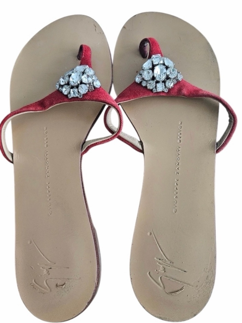 Giuseppe Zanotti Red Jeweled Thong Sandals